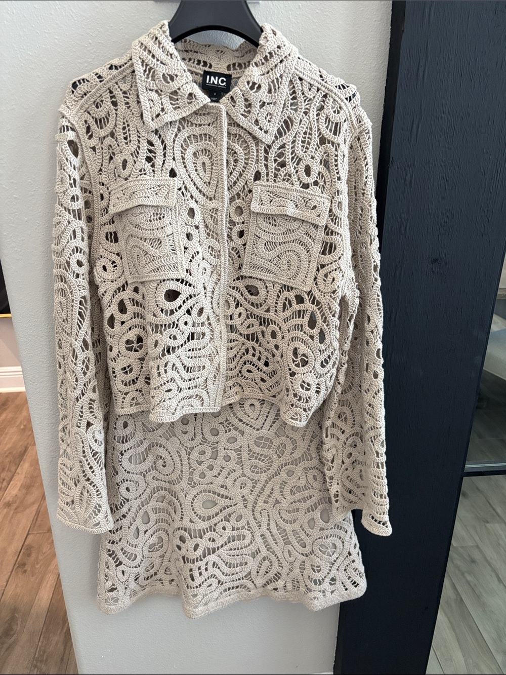 INC International Concepts Beige Crochet Openwork Jacket with skirt